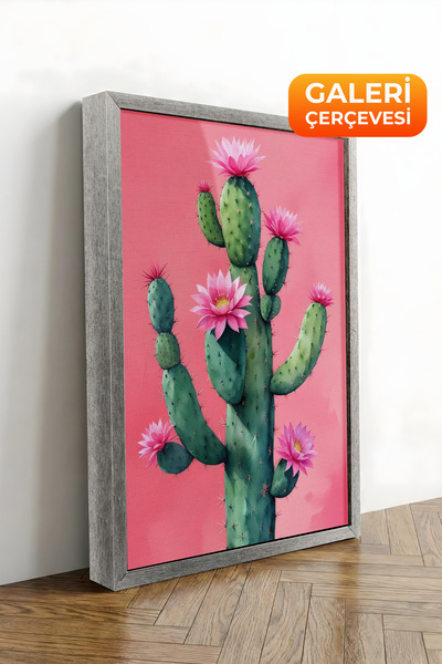 Zestia Εκτύπωση σε καμβά με ασημί πλαίσιο Pink Cactus Minimal Premium Series ...