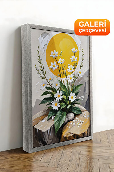 Zestia Εκτύπωση σε καμβά με ασημένιο πλαίσιο: Μαργαρίτες σε βάζο - Χαρούμενη ...