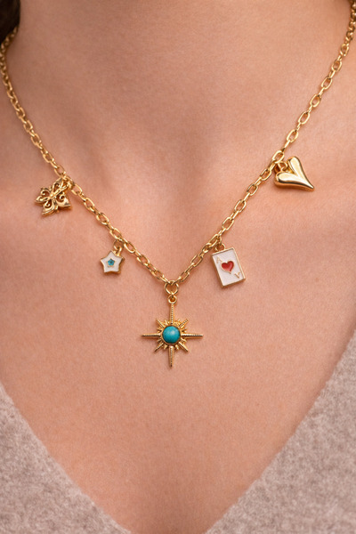 Takıtolia Vecharm No:2 Gold Color Heart Card Compass Butterfly Charm Bijouter...