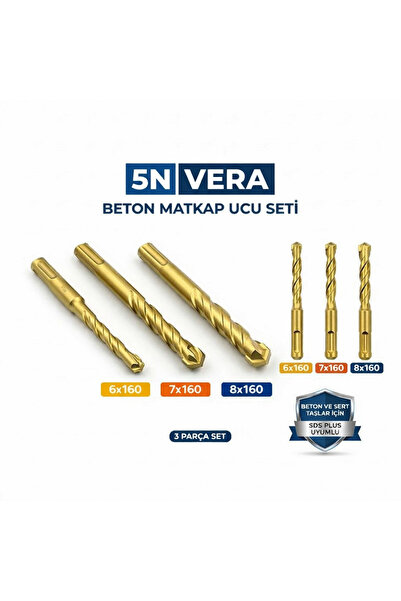 5NVERA SDS Plus Matkap Ucu Seti 3 Parça (6x160- 7x160- 8x160 mm) Beton Delme ...