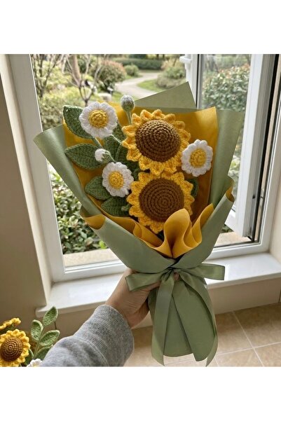 candleandgiftland Ayçiçeği & Papatya Aranjmanı, El Örgüsü Kokulu Amigurumi Çi...