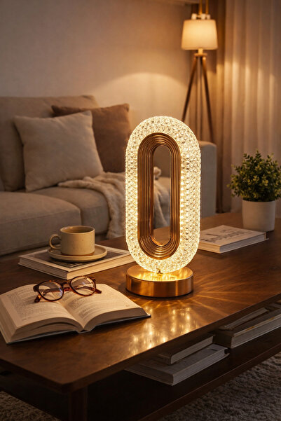 newar Oval Kristal LED Masa Lambası Dokunmatik 3 Renk Işık Modlu Şarjlı Dekor...