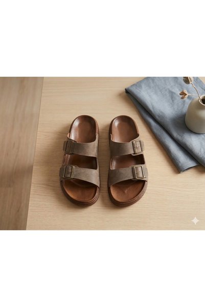 Witta Men's Double Buckled Mink Color Comfortable Slipper Daily Non-Slip Sole Summer Slipper 42-45