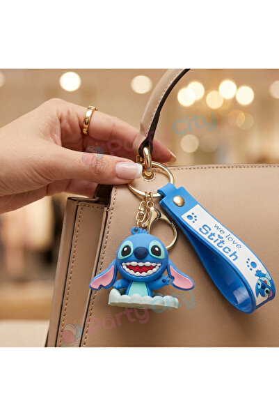 Party City Stitch Figure Keychain Silicone Cute Keychain Bag Ornament with Du...
