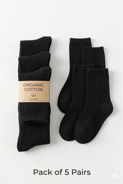 Bidani Essential Black Cotton School Socks (5-Pack)Long