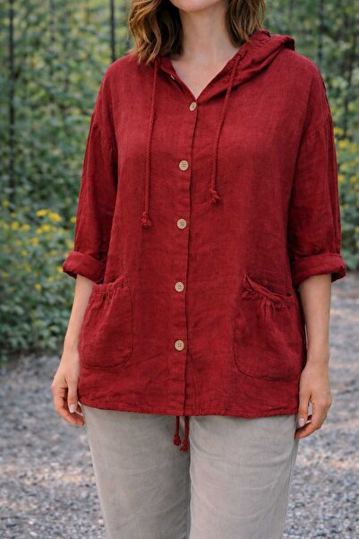 Butik Şans Hooded Italian Linen Jacket with Pocket Detail