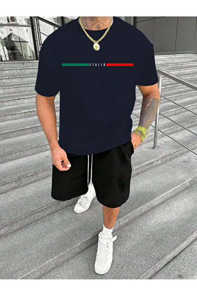 puolikuu Men's Oversized Tracksuit with Shorts - Itaylya Shorts Printed T-Shi...