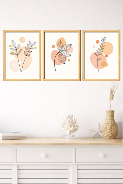 Dekor Minimalist Botanik 3'lü 3D Çerçeve Görünümlü MDF Tablo Seti | Modern Du...
