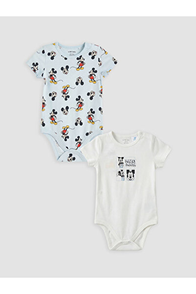 LC Waikiki Ecru bicycle collar mickey mouse Printed baby boy bodysuit 2-pack