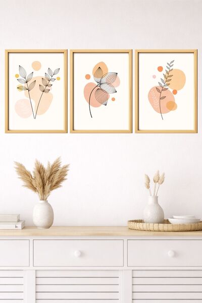 Dekor Özelstudio Dekoratif Çiçek Desenli MDF Tablo – Modern Üçlü Duvar Tablosu