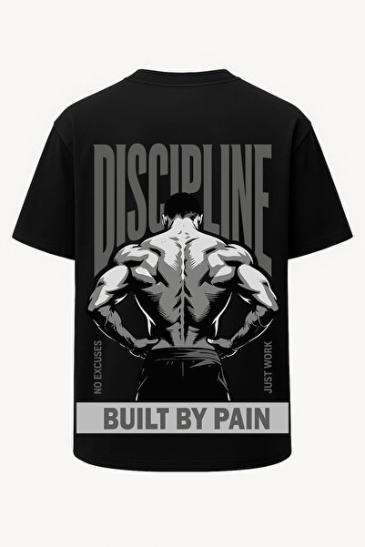 nirvoda تي شيرت Oversize Disiplin Fitness GYM مطبوع - طباعة كبيرة - قصة واسعة