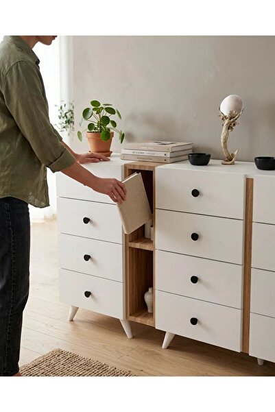 Projemob Miramob 12 Çekmeceli ve 4 Bölmeli Modern Şifonyer Geniş Konsol Sakla...