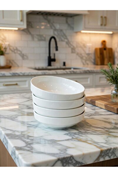 evinbizden Modern Porcelain 4-Person 13 cm Soup Bowl Off-White 4 Pieces Soup ...