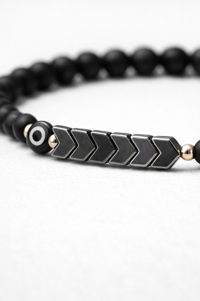 OEM Matte Black Beaded Bracelet – Minimalist Adjustable Bracelet, Casual Men'...
