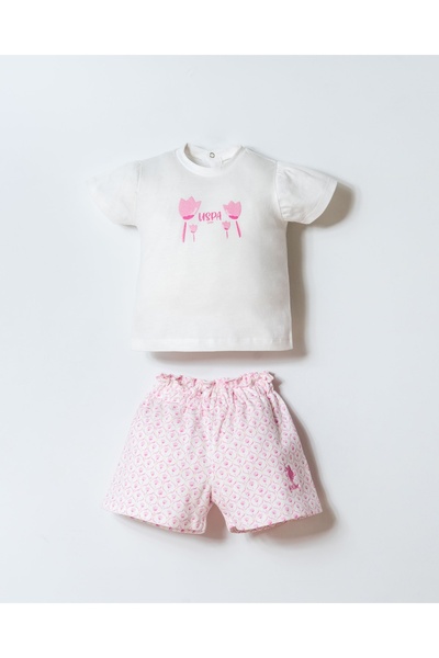 U.S. Polo Assn. Set de două piese pentru bebeluși fetițe, cu logo, alb