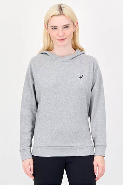 Asics هودي رياضي بأكمام طويلة للنساء، رمادي