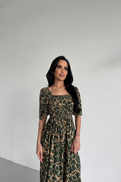 LİLA İSTANBUL decolteu pătrat Rochie cu mâneci tip pepene verde viscoză Mater...