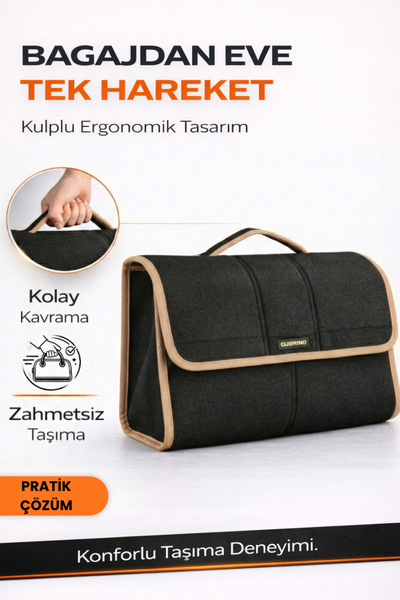 e-biz Oto Bagaj Organizer Bagaj Çantası L Boy Kaymaz Cırt Bantlı Velur Kompakt Düzenleyici