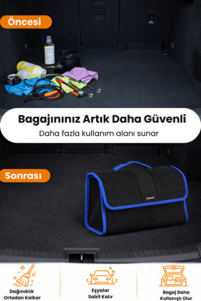 e-biz Oto Bagaj Organizer Bagaj Çantası L Boy Kaymaz Cırt Bantlı Velur Kompakt Düzenleyici