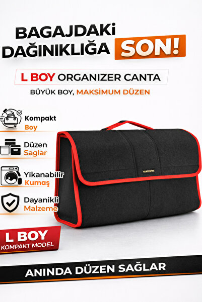 e-biz Oto Bagaj Organizer Bagaj Çantası L Boy Kaymaz Cırt Bantlı Velur Kompakt Düzenleyici