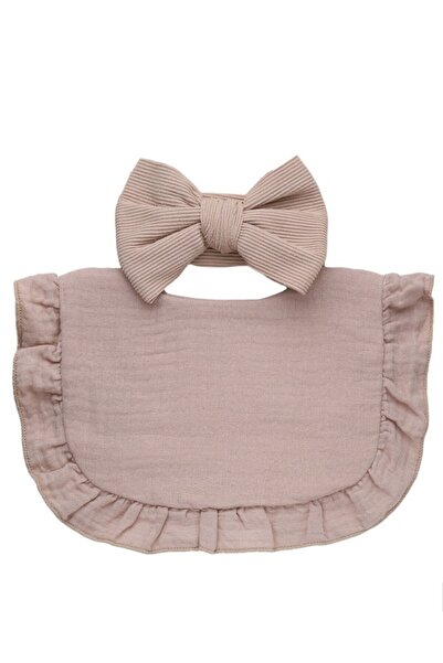 Bambimici - Ava Small Ribbon Headband & Baby Bib Set - Light Brown