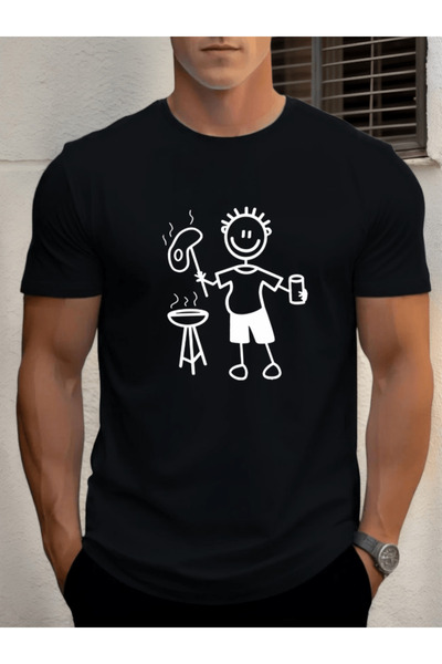 one button Barbecue Design cu imprimeu Premium supradimensionat tricou