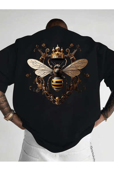 one button Bay Gold Arı cu imprimeu Premium supradimensionat tricou