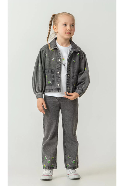 ALG Girls' Flower-Embroidered 3-Piece Denim Set Combination