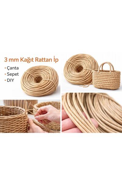 Mady Aksesuar Kraft İp, Natural Doğal Renk, Çanta Sepet Örgü ipi, 3mm 500 gram