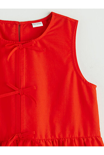 LC Waikiki Φόρεμα ποπλίνας για κορίτσια με λεπτομέρεια φιόγκου και λαιμόκοψη ...