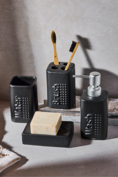 Perotti طقم حمام من WELL DROP مكون من 4 قطع من الخزف الحجري باللون الأسود