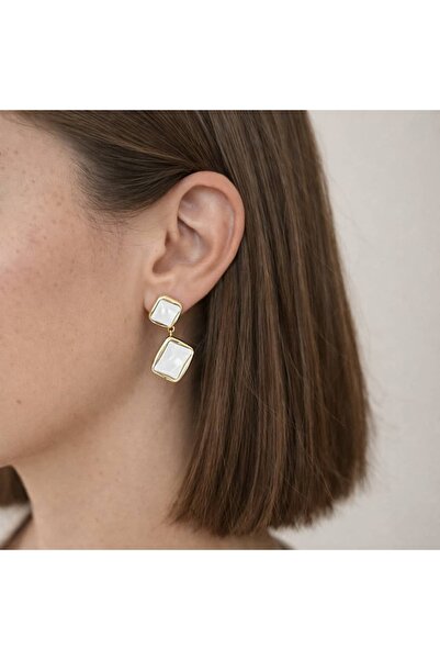 nerora Opal Stone Geometric Dangle Steel Earrings