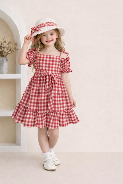 SANTRALBEBE Комплект за момичета с шапка и карирана пола