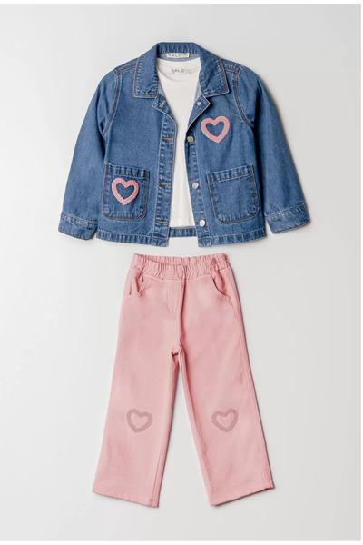 ALG Girls' Denim Jacket + Linen Pants + Sweatshirt Set 3-Piece Combination