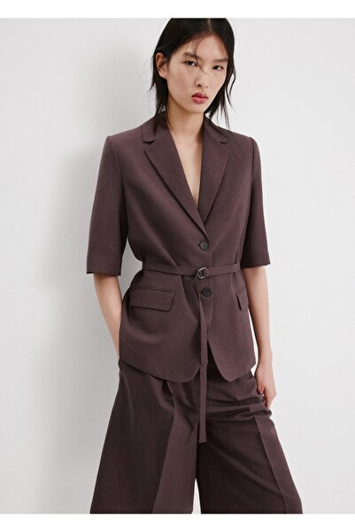 MANGO Woman Kemerli keten blazer ceket