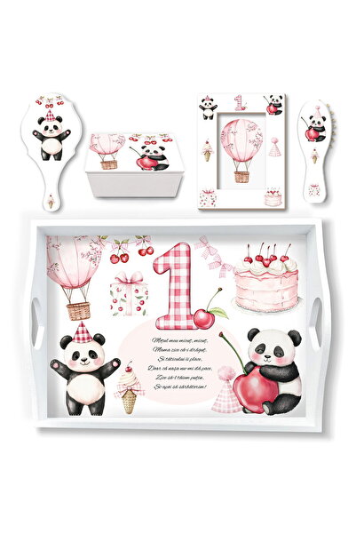 OEM Set Taierea Motului Prima Aniversare cu Ursulet Panda si Cirese, Tavita M...