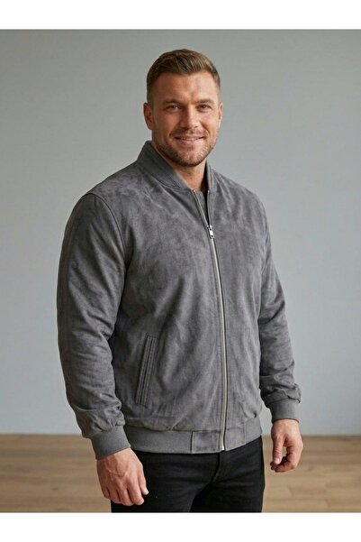 TANİŞ GİYİM Plus Size Suede Bomber Coat