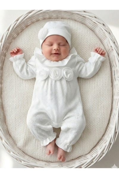 Panfilia 100% Cotton Baby Girl Long Sleeve Seasonal Jumpsuit with Hat