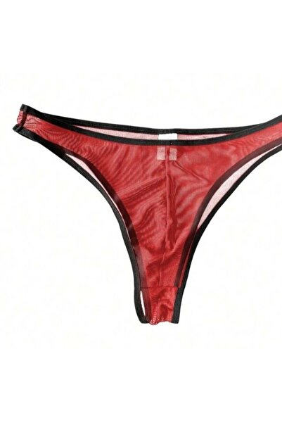 CT STONES Men's Red Transparent Brazillian Slip with Piping