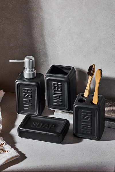Perotti Well Mundo Matte Black Stoneware 4 Piece Bathroom Set