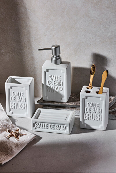 Perotti طقم حمام من الخزف الحجري الأبيض غير اللامع من WELL FRENCH مكون من 4 قطع