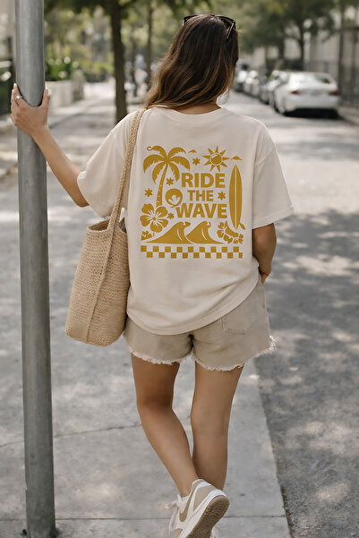 ArtYus Ride the Wave Surf Printed Unisex Oversized T-Shirt - Pack of Cotton C...