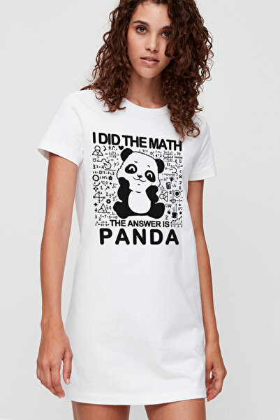 ROCKANDROLL Panda Answer White Short Sleeve Combed Cotton Women's T-Shirt Dress