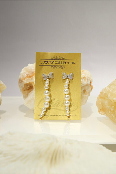 CHARM Pearl Bow Earrings – Elegant string of pearls with a bow