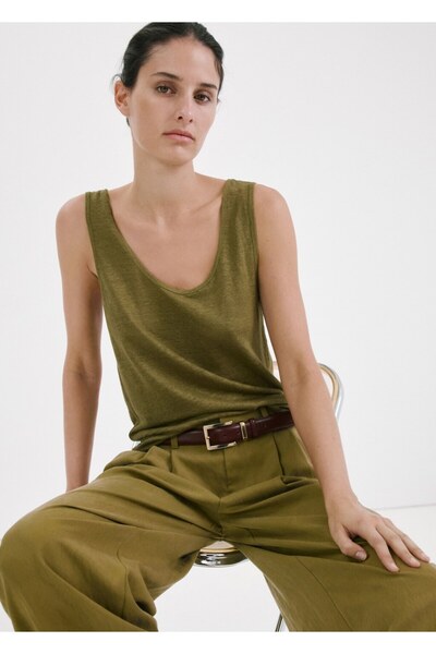 MANGO Woman Çizgili keten bluz