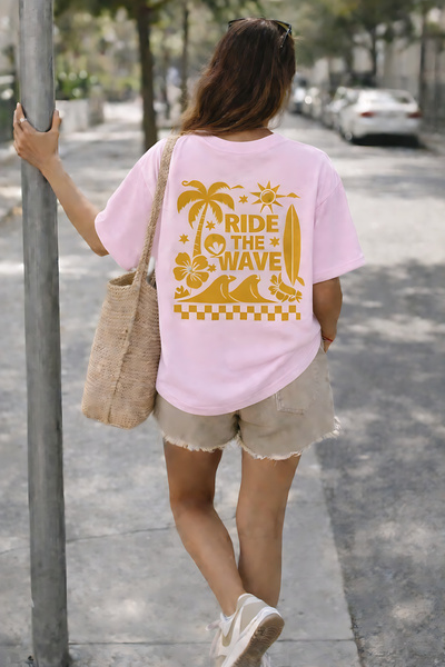 ArtYus Ride the Wave Surf Printed Unisex Oversized T-Shirt - Pack of Cotton C...