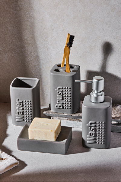 Perotti طقم حمام من WELL DROP مكون من 4 قطع من الخزف الحجري باللون الرمادي