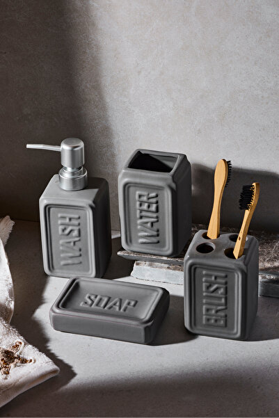 Perotti طقم حمام من 4 قطع من WELL MUNDO باللون الرمادي غير اللامع