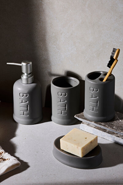 Perotti طقم حمام من WELL BATH مكون من 4 قطع من الخزف الحجري باللون الرمادي