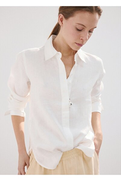 MANGO Woman Düz kesim keten gömlek